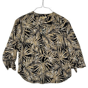 Michael Kors Tropical Leaf Print Blouse Top Womens Small Button Up 3/4 Sleeve